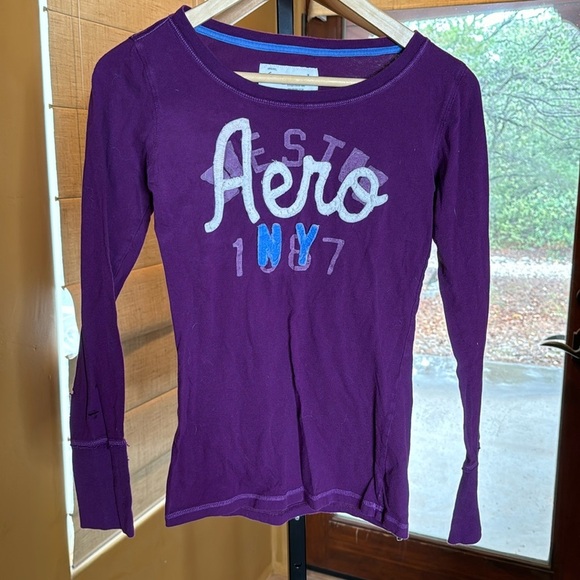 Aeropostale Tops - Y2K Vintage Aeropostale LS Aero Distressed Logo Graphic Tee Purple Size Small